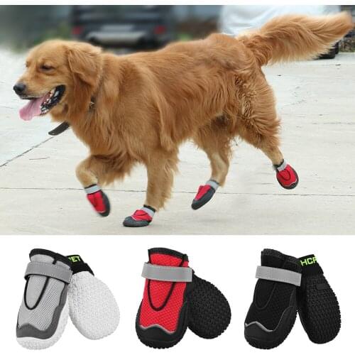4Pcs/set Reflective Dog Shoes Outdoor Breathable Mesh Pet Shoes Boots Socks Large Dogs Wear resistant Anti-slip Sport Footwear