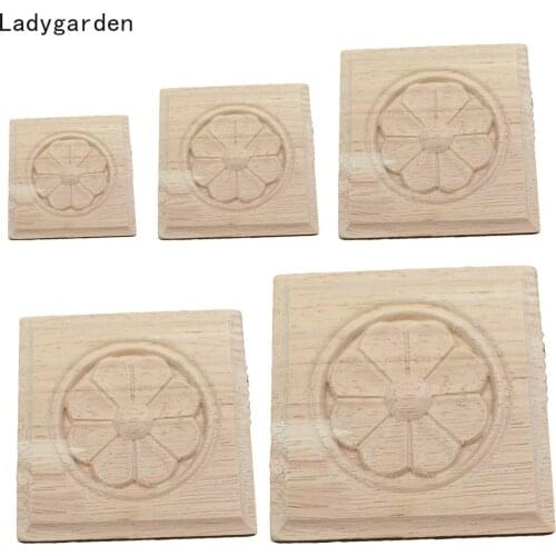 5PCS Unique Wood Carved Wooden Statues Crafts Corner Appliques Frame Wall Door Furniture Woodcarving Sculptures Decorative