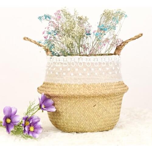 2020 NEW Handmade Bamboo Storage Baskets Foldable Laundry Straw Patchwork Wicker Rattan Seagrass Belly Garden Flower Pot