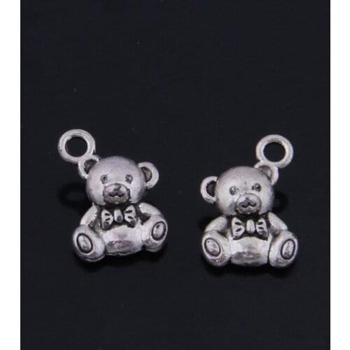 Free Shipping 30 Pieces/lot 15x10mm Silver Bear Charms pendant Retro Jewelry For Bracelet Necklace