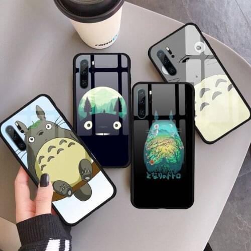 Cartoon Studio Ghibli Totoro Phone Case Tempered glass for Huawei P9 P10 P20 P30 Pro Plus Lite Mate 9 NOVA 3E 3I