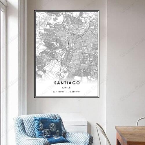 Black and White Chile City Map The Santiago City Map Poster HD Print Wall Art Canvas Nordic Landscape Painting for Home Decor
