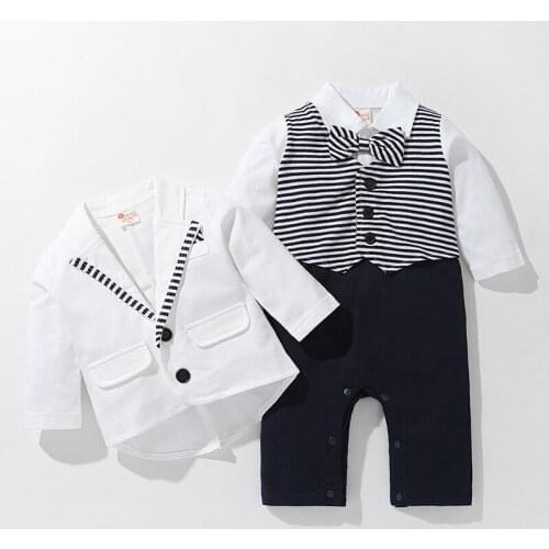 Childrens Clothing Baby One-piece Spring&Autumn Romper with Jacket 2 PCS Suits Long Sleeve Newborn Boy Gentleman Suit Set