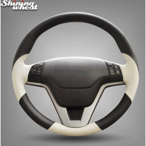 Shining wheat Black Beige Genuine Leather Car Steering Wheel Cover for Honda CR-V CRV 2007-2011
