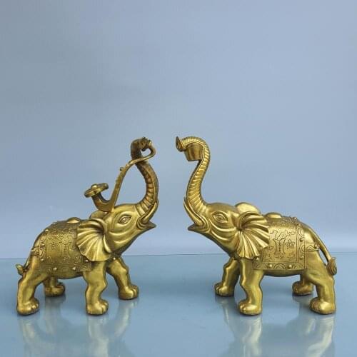 Home Decor 7" Chinese Seikos Bronze Elephant statue A pair Ingot as image Implication Lucky fortune