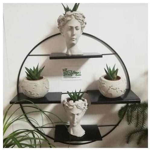 Ercans Garden Decorative Concrete Antique Helen and World Figure Sukulent and Cactus Pot 4'lü Set