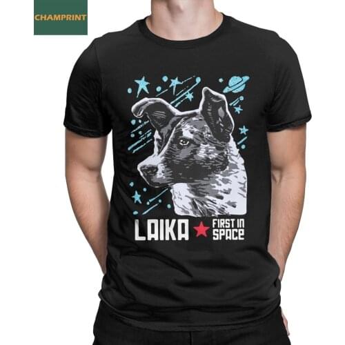 Laika Soviet Union USSR Cosmonaut Dog First In Space T-Shirt Men Cccp Pure Cotton Tee Shirt O Neck T Shirt Printed Clothes