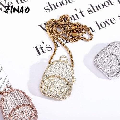 JINAO 2020 NEW HIP HOP High Quality Personality Iced Out AAA+CZ BIG Schoolbag Pendant With 4mm Tennis chain Jewelry For Gift