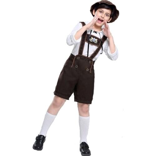 Boy Carnival Oktoberfest Costume Germany Bavarian Lederhosen Beerfest Outfit Cosplay Halloween Fancy Party Dress