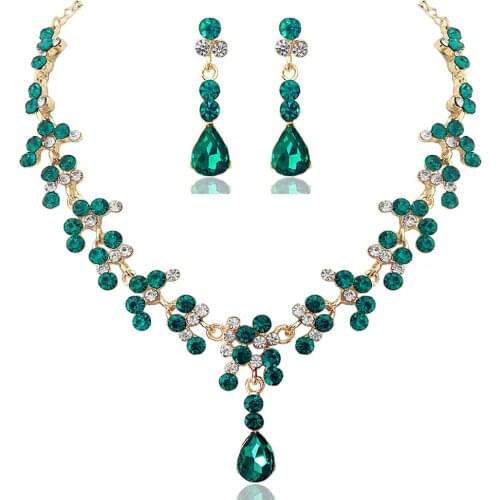 Fashion Crystal Bridal Wedding Jewelry Sets Women Gold Color Rhinestone Necklace Long Earrings Set Dress Accessories Bridesmaids