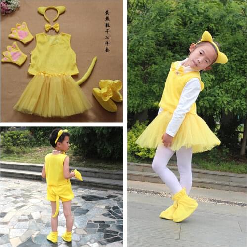 Halloween Animal Party Cosplay Costume Brown Yellow Bear Costume Set Headband Clothes Shoes Tail Tutu Skirt Gloves Kid