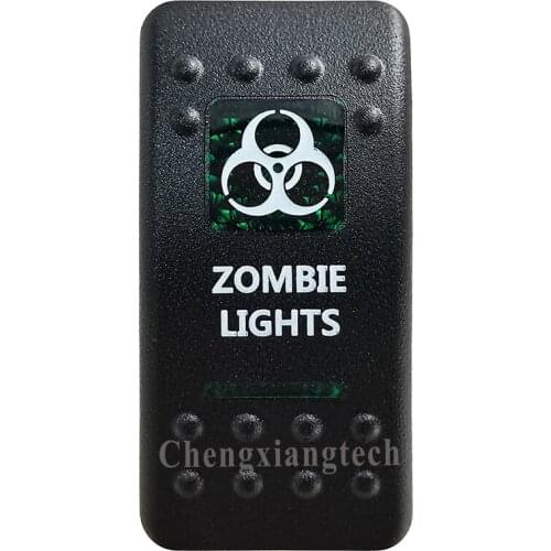 Green Printed Switch Cap -ZOMBIE LIGHTS- for 12V 20A 5Pin On Off SPST Led Light Bar Car Boat Rocker Switch, COVER Only