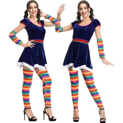 Adult Circus Clown Outfit Fancy Dress Red Costume Carnival Ladies Womens Female MS1157