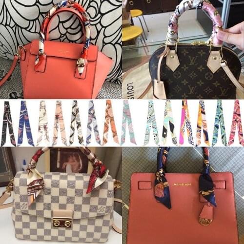 Slim Entangled Bag Handle Mini Twill Floral Scarf Handbag Accessories Tie Bag Belt Silk Scarf Ribbon Decorative Bag Scarf