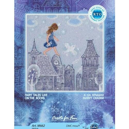 Higher Cotton Counted Cross Stitch Kit Fairy Tales Live on The Roofs Little Girl Angel Dove Star Starry Night rto