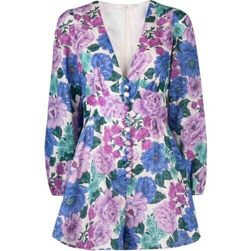 New 2021 style summer printed V-neck waist short skirt long-sleeved high-waisted chest wrap dress