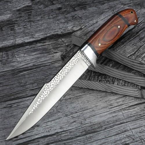 Outdoor Fixed Blade Knife Hand Forged Wild Hunting Self-defense Straight Knife Wilderness Survival Portable Knives with Sheath
