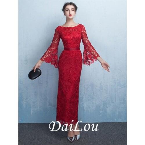 Sheath Lace Tea-Length Zipper-Up Long Sleeves Evening Dress With Lace 2021