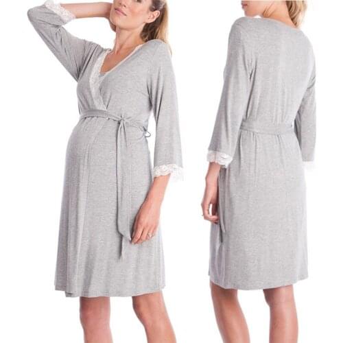 Pregnant Women Solid Color Dresses Three Quarter Sleeve Dress Pregnancy Wear Expectant Mother Cotton Sleepwear Pajamas Clothes