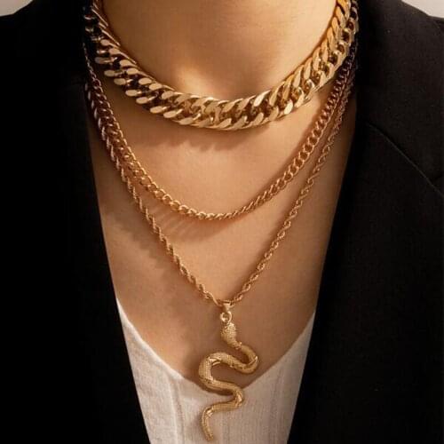Retro Multilayer Snake Pendant Chain Necklace For Women Trendy Gold Silver Color Big Thick Chain Necklaces 2021 Jewelry