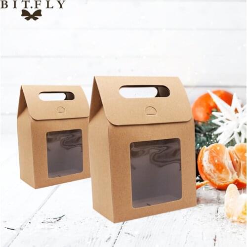 BIT.FLY Rustic Kraft Paper Gift Box Wedding Birthday Christmas Candy /Chocolate/Snack/Cake Package Bag PVC Window Seal Boxes