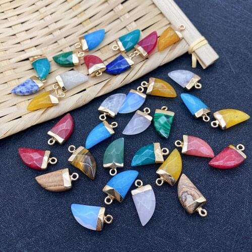 Natural Stone Colorful Chili-shaped Pendant Obsidian Lapis Lazuli Malachite Green Aventurine Plating Faceted Necklace Pendant