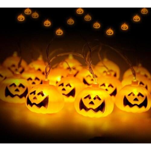 Hanging Halloween Pumpkin Lantern 3D Plastic Skull String Light 16 LED Orange Pumpkin Lights Halloween Holiday Decor Lights