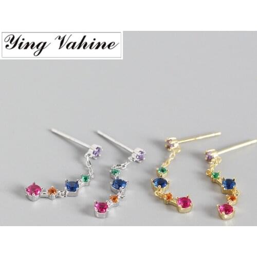 Ying Vahine 100% 925 Sterling Silver Long Tassel Pendant with Multicolor Zircon Drop Earrings for Women