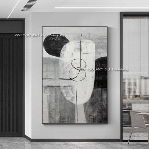 The Speacial Handmade Black White Circle Line Oil Painting On Canvas Creative Wall Art Picture For Office Home Decor Framelses