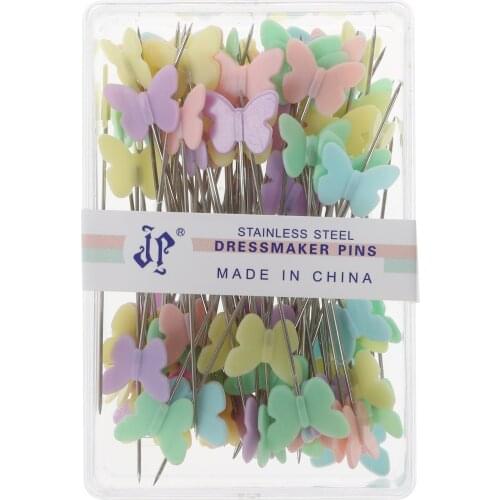 Fashion 100pcs Sewing Needles 2.2inch Flower Butterfly Headsewing Machine Needles Holder Glass Head Pins Knitting Needles Set