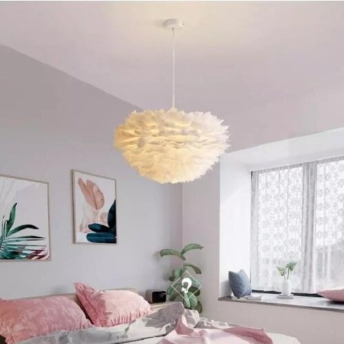 LED feather chandelier mini bedroom feather pendent lamp simple modern ins chandelier 30cm 40cm white pink girl room decoration