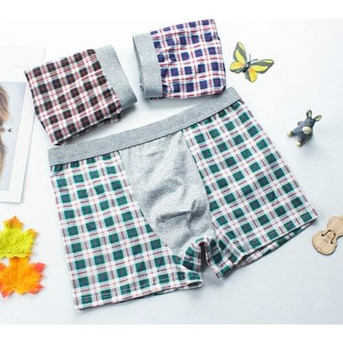 Mid Waistline Underwear Men Cotton Black Mens Boxers Briefs U Design Underpants Breathable One Size Plaid Male Panties 45-90kg