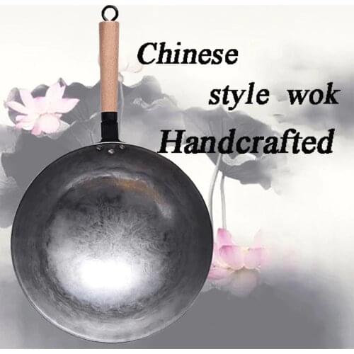 Pure Chinese style Iron Wok Traditional Handmade Iron Wok Non-stick Pan Non-coating Gas Cooker Cookware High Quality