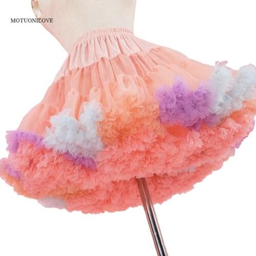 Vintage Cosplay Petticoats Crinoline Underskirt Swing Rockabilly Rainbow Color Fancy Net Tutu Skirts Short Tulle Petticoat Dress