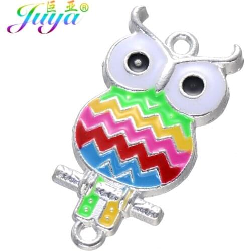 Juya 10pcs/lot Wholesale Gold Silver Color Handmade Enamel Owl Charms Connector Accessories For Needlework Charms Jewelry Making