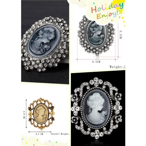 Crystal Rhinestone Lady Vintage Cameo Victorian Style Wedding Party Women Pendant Brooch Pin