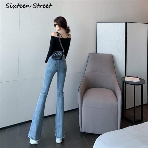 Womens Jeans 2020 New Autumn Winter Korean Clothing High Waist Pants Slim Elastic Breasted Flared Pants Aesthetic Y2K Fashion