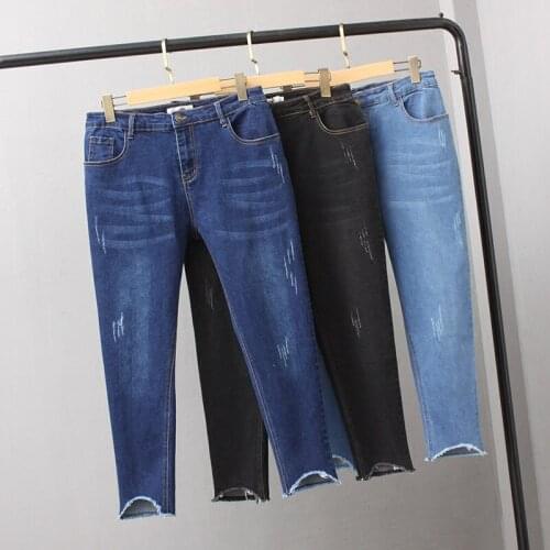 Summer Autumn Stretch Hole Ripped Jeans for Women Plus Size 5XL High Waist Jeans Woman Vintage Denim Pants Pencil Jeans HK145