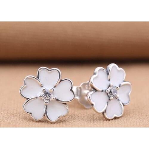 2017 high quality european white enamel cute flower stud 925 sterling silver spring bloom flower earring
