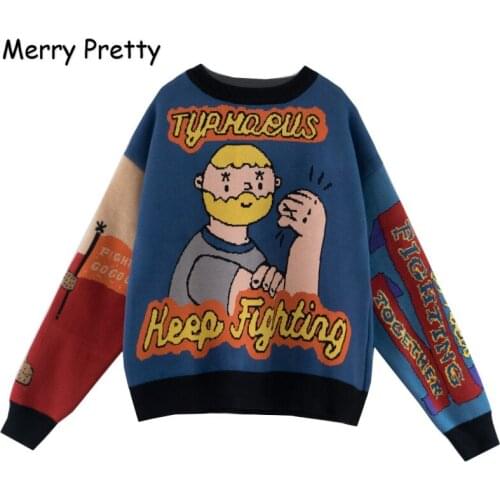 XUANHAO 2019 Winter Thick Warm Sweater Women Funny Cartoon Jacquard Letter Female Pullover Sweaters Knit Drop Shouder Tops