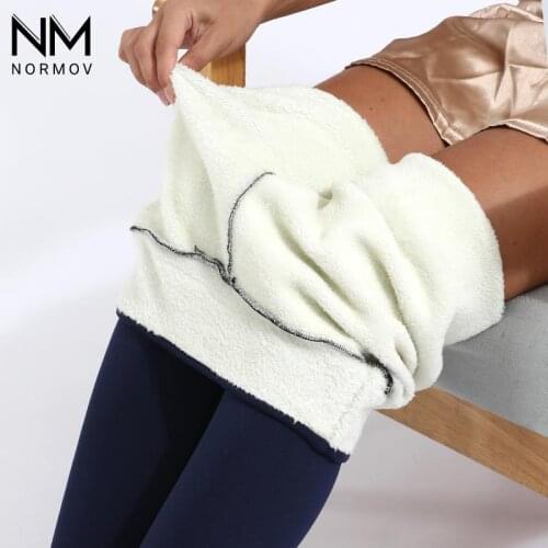 NORMOV Winter Velvet Leggings Women Skinny Casual High Waist Thick Pants Lambskin Cashmere Cold Female Warm Leggings 2021