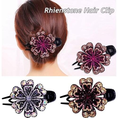 1 PC Fashion Shiny Rhinestone Flower Hairpins Acrylic Hair Clips Women Hair Crystal Hollow Hair Claws Headwear Accessories