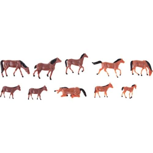 10Pcs 1/87 HO Scale Horses Model Painted Animal Figure for Miniature Models