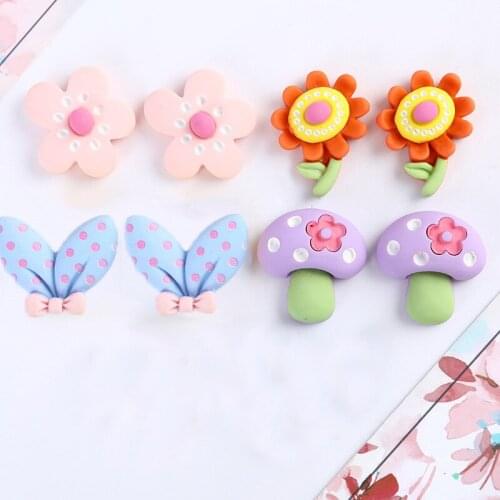 10Pcs Cute Flower Rabbit Ear Flatback Resin Cabochons Embellishment DIY Hair Bow Accessories Scrapbooking Decoration Crafts