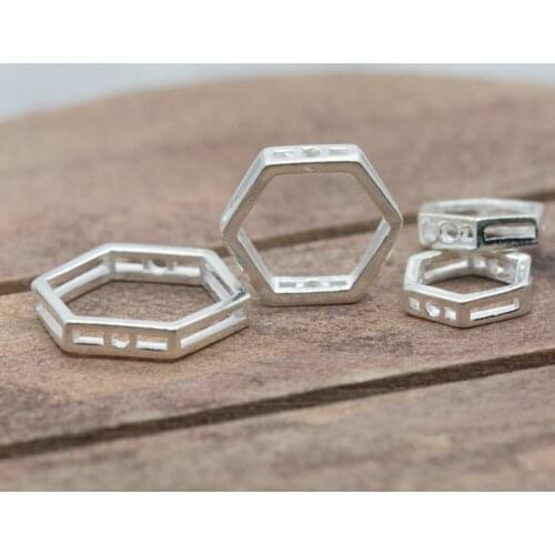 100% 925 Sterling Silver Hexagon Bead Spacer 8mm 10mm 12mm Geometry Encircle Charm Accessories DIY Earrings Bracelets Jewelry