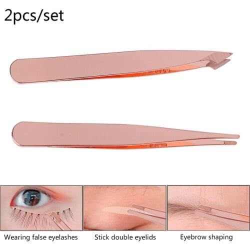 2Pcs/Set Slanted Eyebrow Tweezers Eye Lashes Tweezer Nippers Face Hair Removal