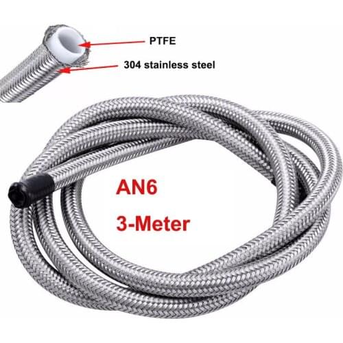 3Meter AN3 AN4 AN6 AN8 AN10 Fuel Oil Line Hose Stainless Steel Braided PTFE tube Brake Car Racing Oil Cooler Pipe Silver
