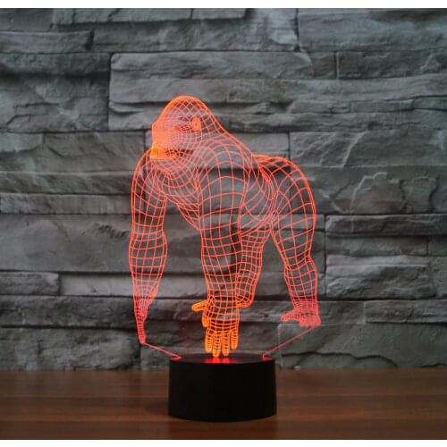 3D Gorilla King Kong Toy Animals Chimpanzee Illusion Night Light 7colros changing orangutans Visual Desk Lamp Children Kids Gift