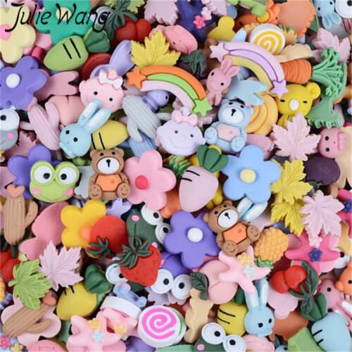 Julie Wang 100PCS Resin Charms Random Mixed Flower Animal Food Fruit Plant Vegetable Candy Jewelry Making Accessory Table Decor