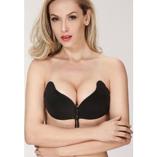 CFYH Women Push Up Bra Self-Adhesive Silicone Bust Lace Up Intimates Bras Strapless Invisible Bras Sujetador For Wedding Party